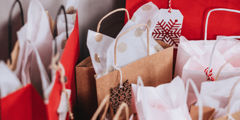 Collection of Christmas gift bags. 