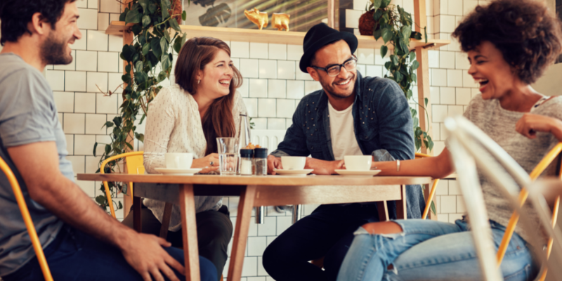 friends having coffee at a local cafe.