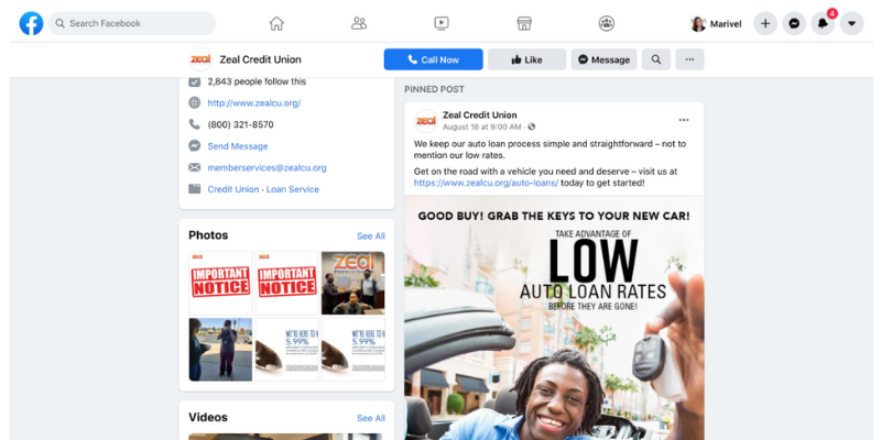 Image of a business' pinned facebook post.