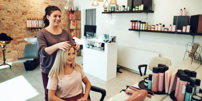 Hairstylist getting ready for her next appointment.