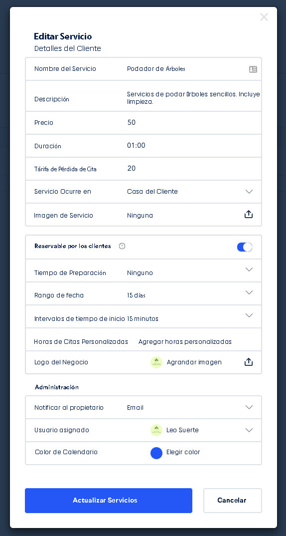 Facil de Personalizar Tipos de Reservas o Servicios, Entradas de Formularios, Diseño, etc.