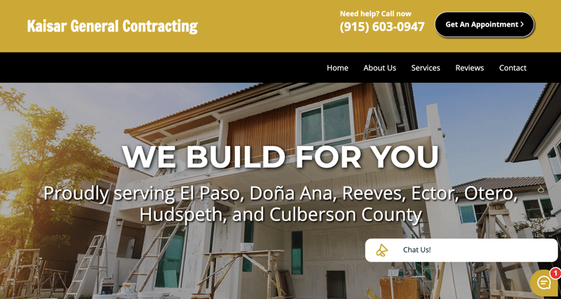 Kaisar general contracting homepage. 