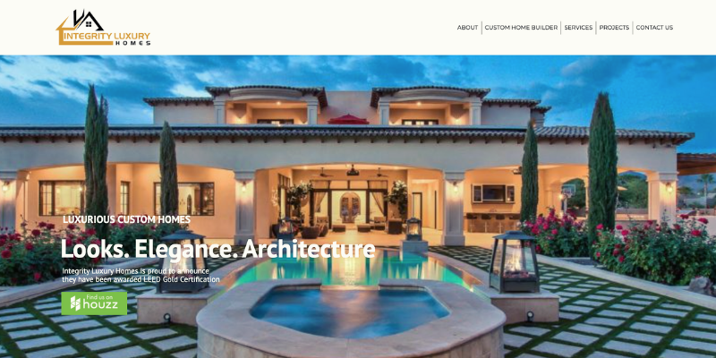 Integrity luxury homes homepage.