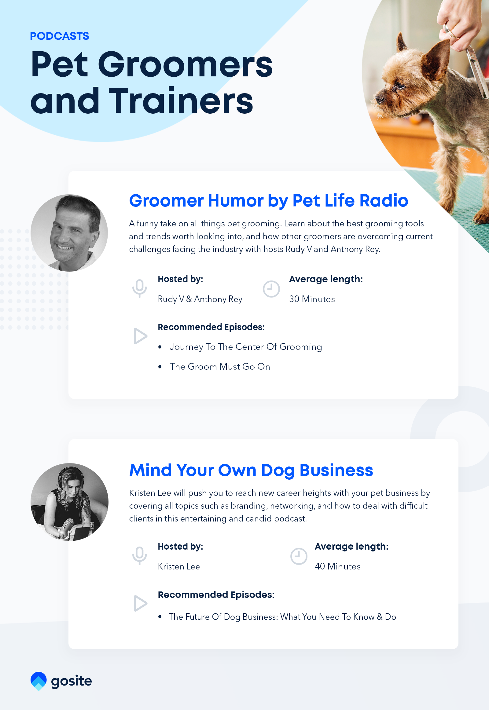 Podcasts for pet grooming and dog training professionals.