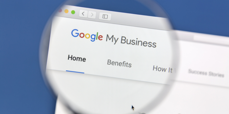 display of the google my business page through a magnifying glass
