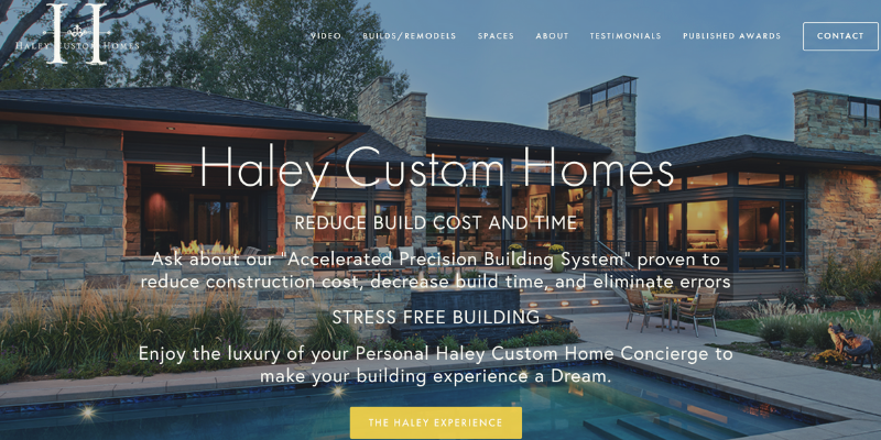Haley custom homes homepage. 