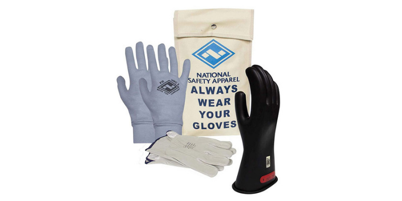 Photo of the National Safety Apparel Class 0 Gloves Black Rubber Voltage Insulating Glove Kit with Leather Protectors.