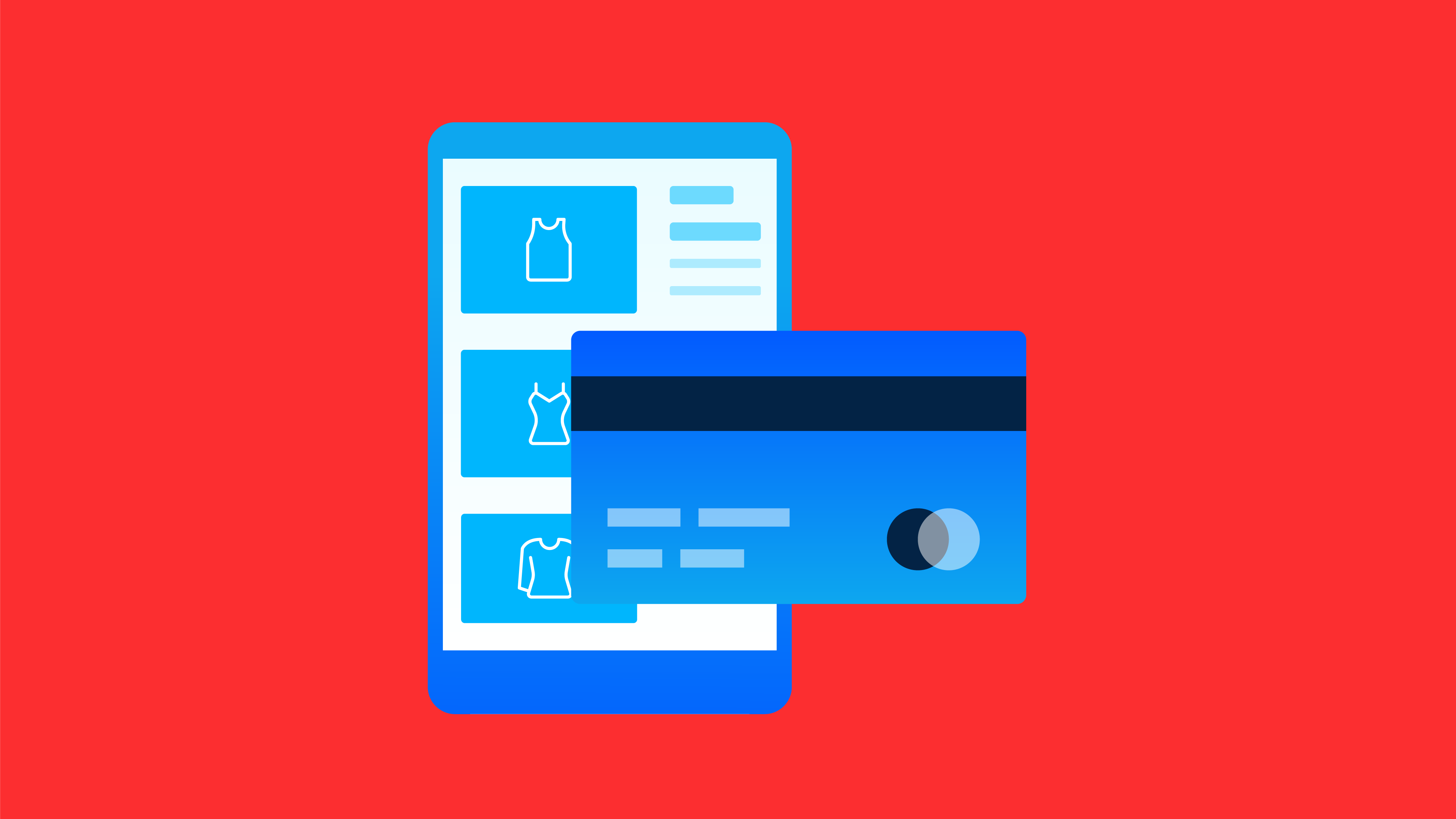 Una ilustracion de una tarjeta de credito y un celular con un fondo rojo. featured_image