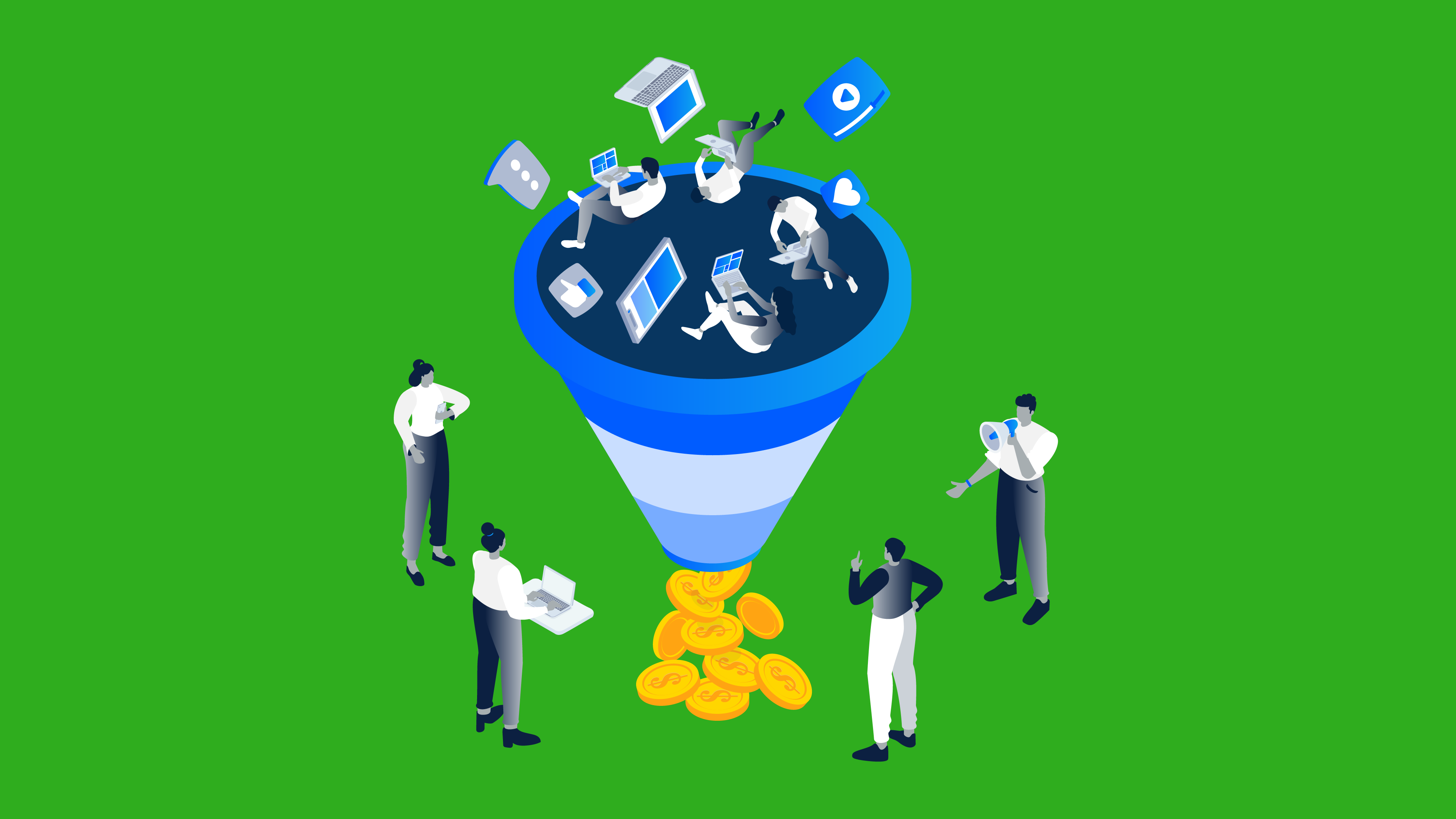 Illustration showing people going down a funnel. featured_image