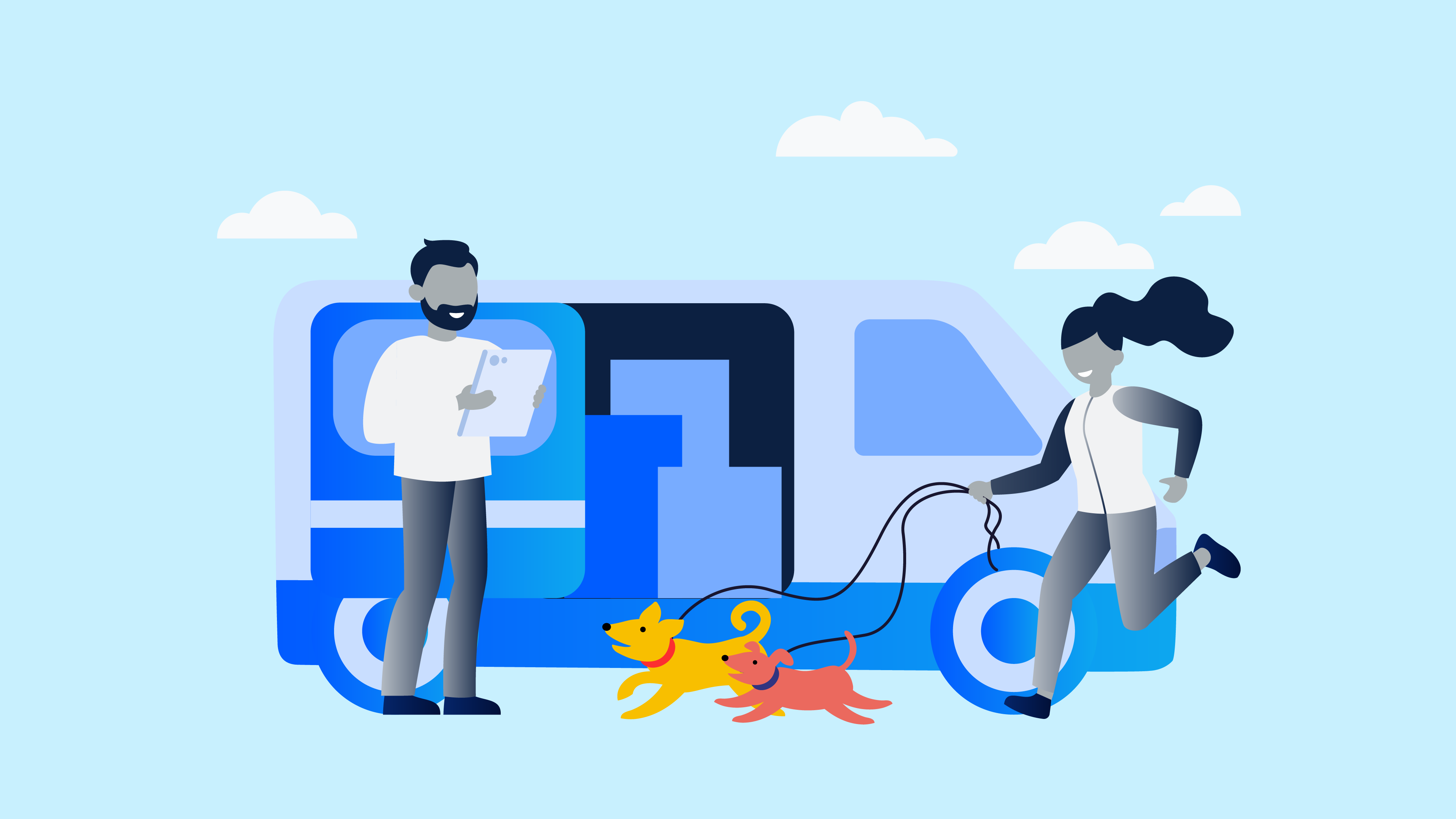 Illustration of a mobile pet grooming business.