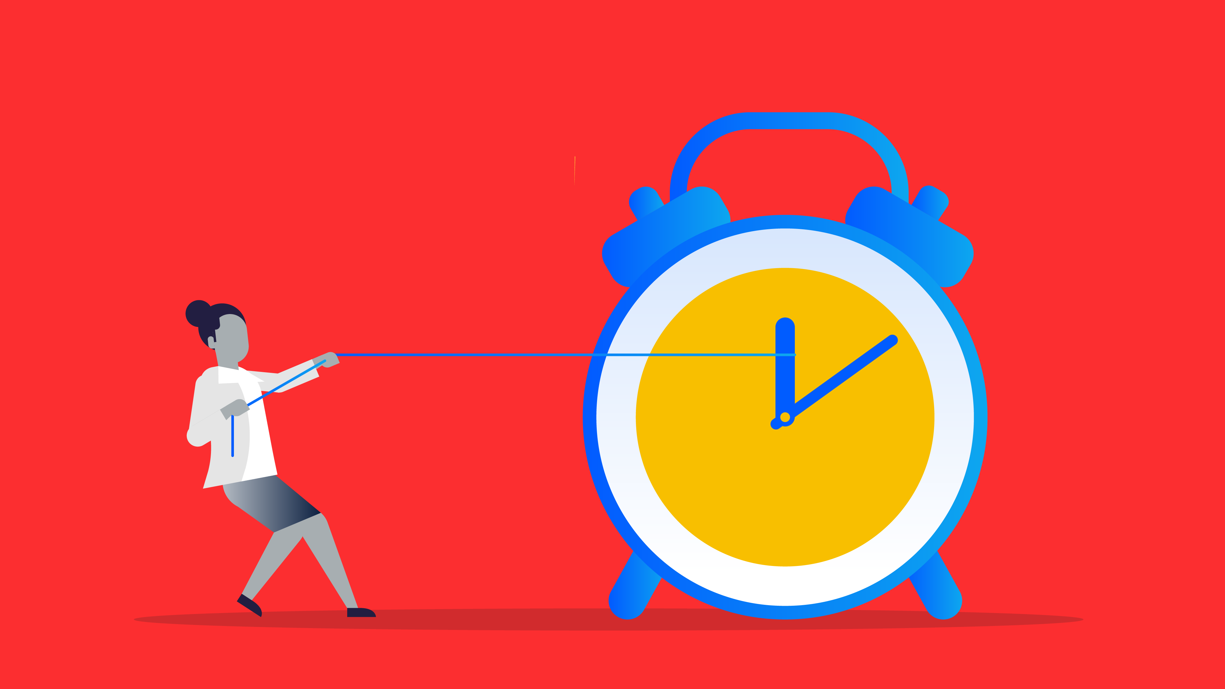 Illustration of business owner pulling back a clock's hands. 