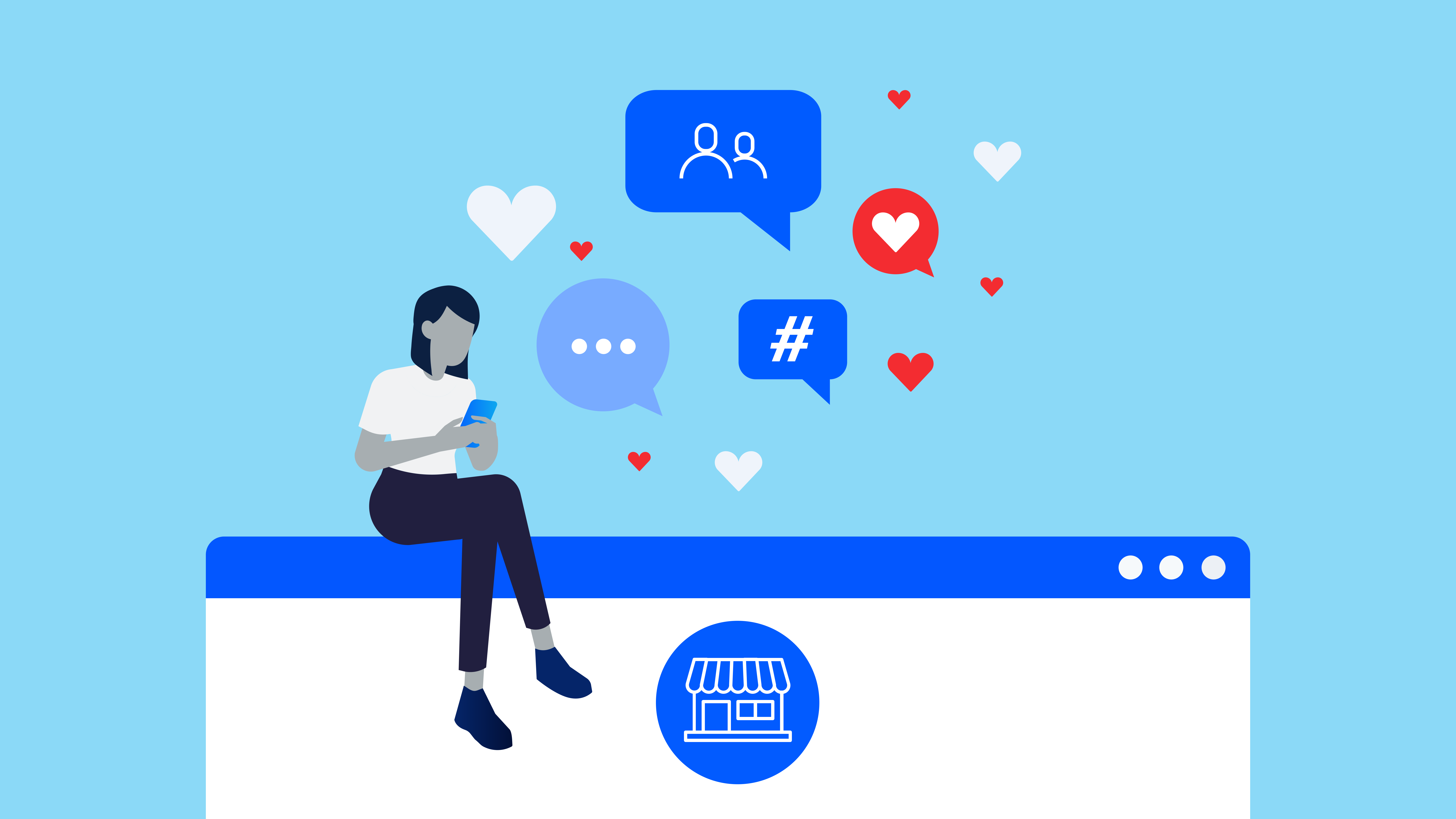 Illustration of a sitting woman holding and using a phone, surrounded by speech bubbles and emoticons. featured_image