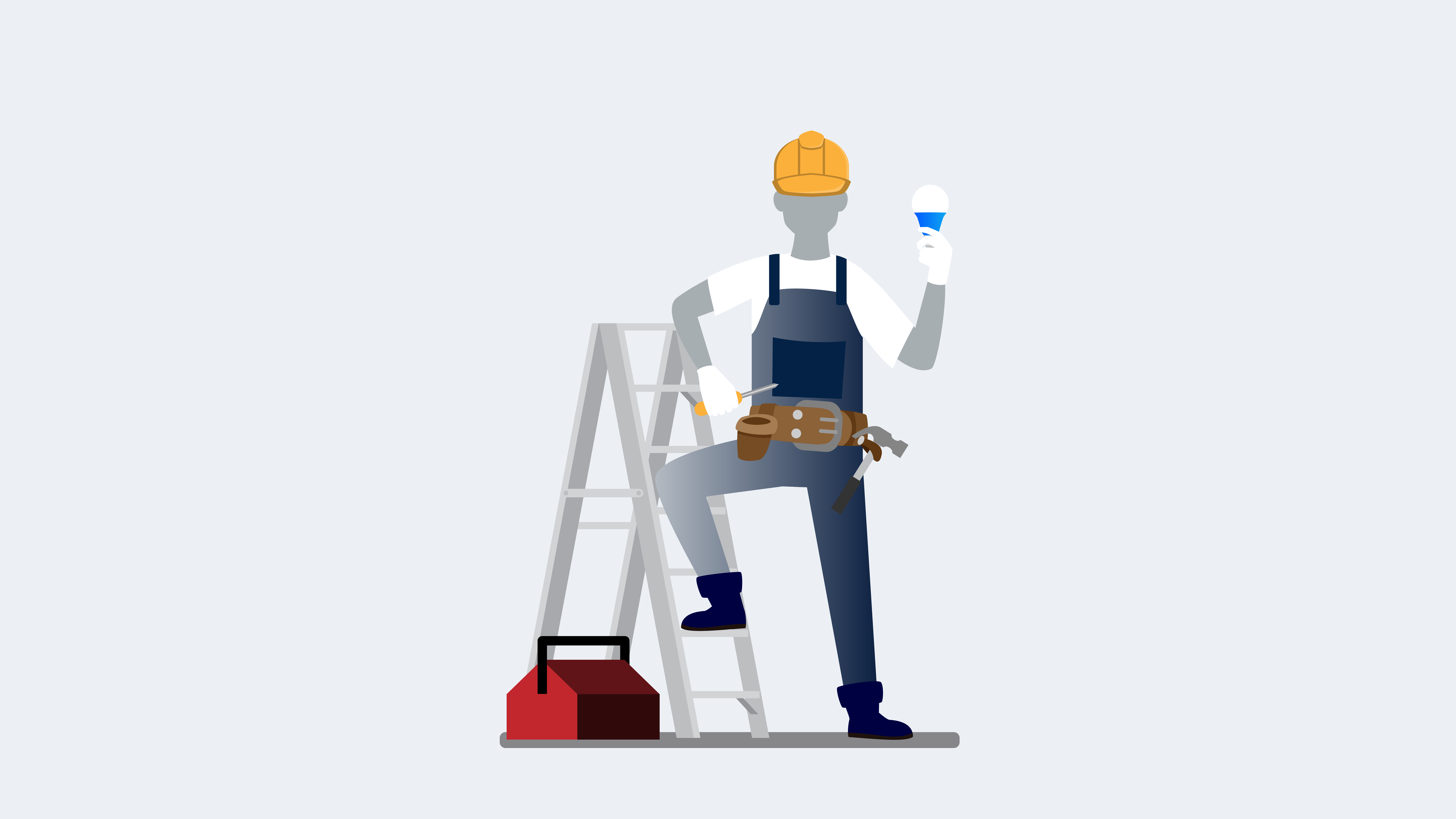 illustration of an electrician climbing a ladder.