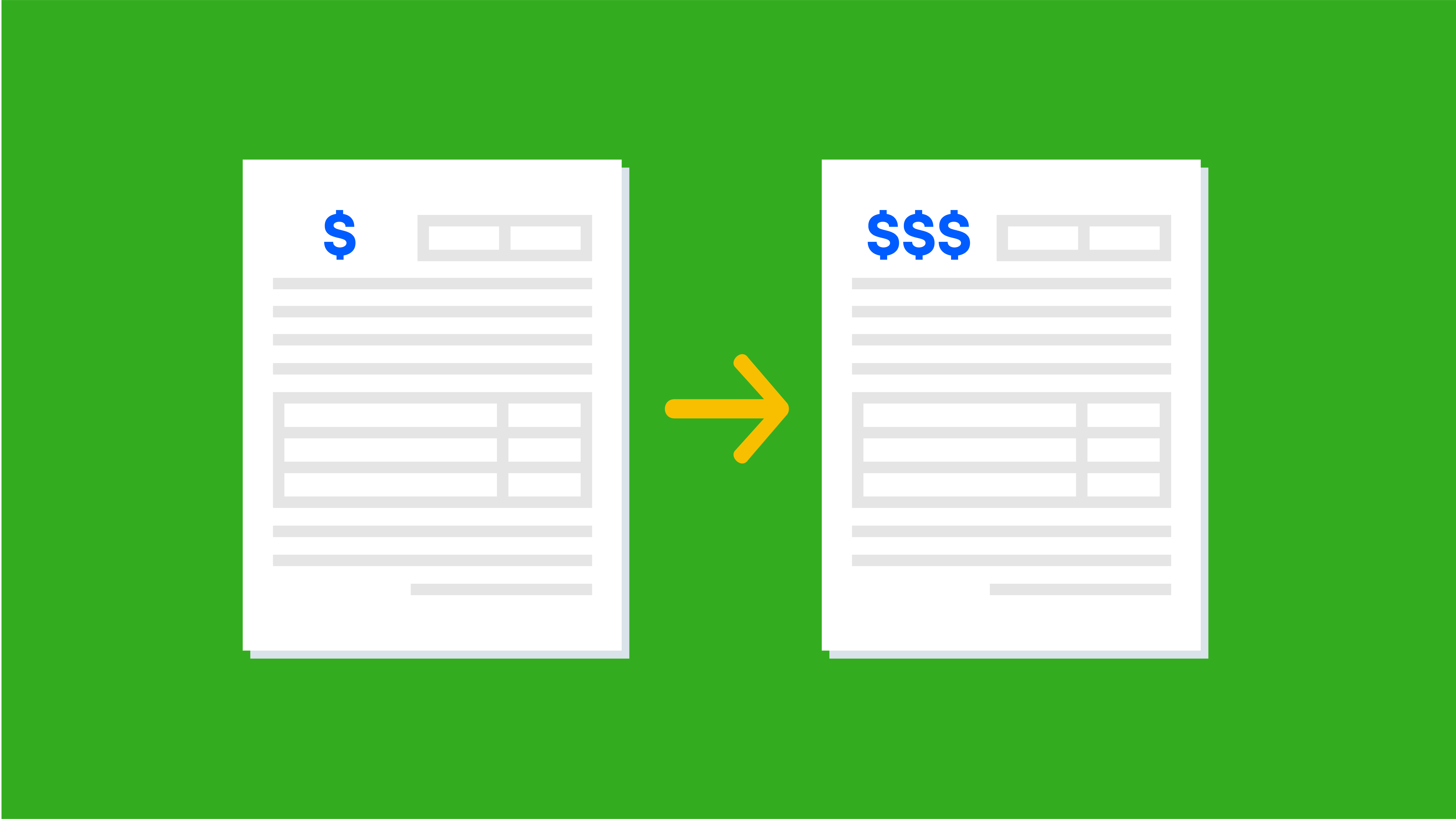 Illustration of two invoices with different dollar amounts.