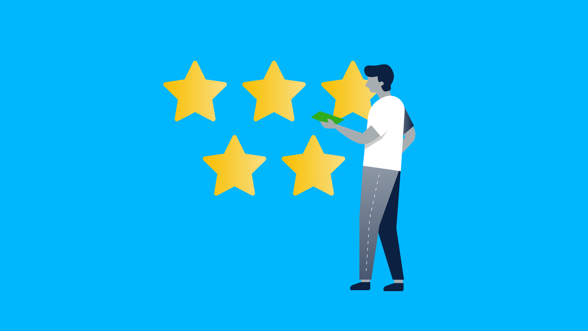 Illustration of person paying for five stars. 