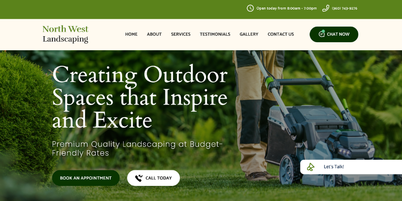Photo of North West Landscaping website.