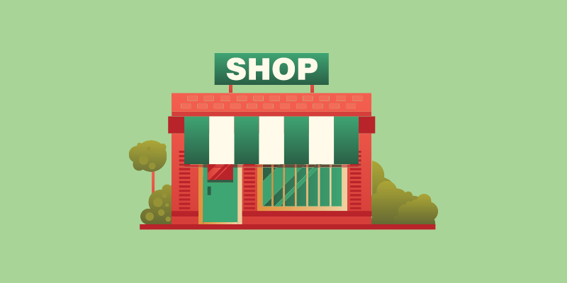 Illustration of a small business storefront with the word shop at the top. featured_image