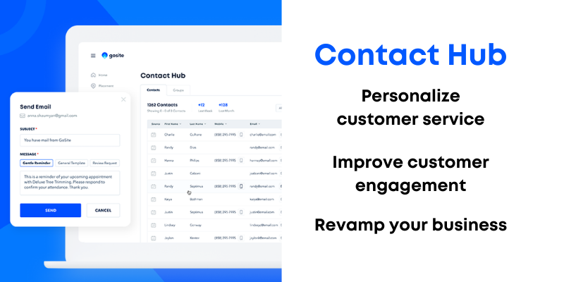 image of gosite's contact hub tool with a list of benefits
