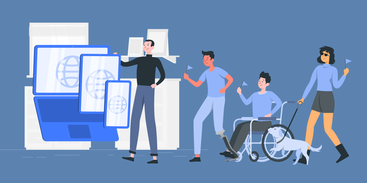 Illustration of websites and person with disabilities